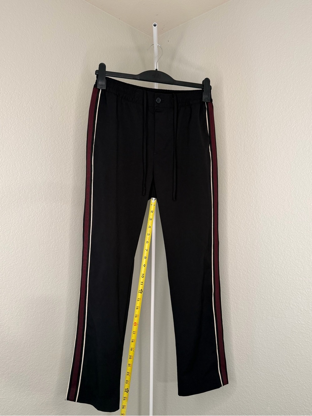 H&M Black Joggers with Burgundy and Cream Side Stripes